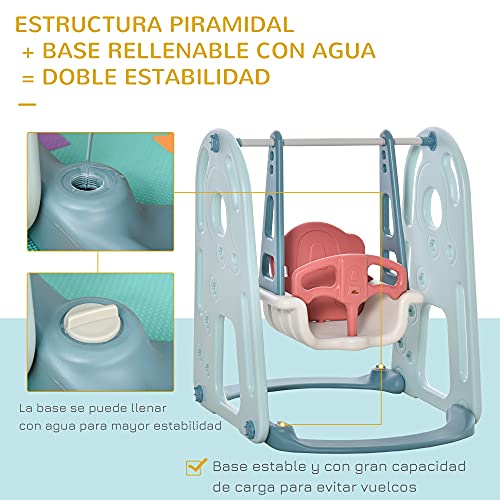 HOMCOM Tobogán Infantil con Columpio y Canasta Baloncesto 3 en 1 para Niños de +18 Meses con Asiento Ajustable Centro de Actividades para Interior y Exterior 145x190x97 cm Multicolor