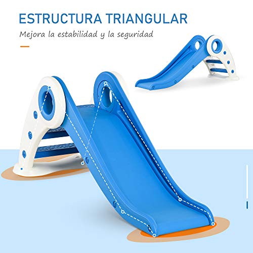 HOMCOM Tobogán Infantil para Niños de +3 Años Tobogán Ancho Plegable con Escaleras Rampa Larga para Jardín Parque Interiores 120x50x56 cm Azul