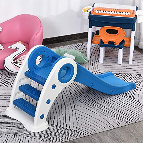 HOMCOM Tobogán Infantil para Niños de +3 Años Tobogán Ancho Plegable con Escaleras Rampa Larga para Jardín Parque Interiores 120x50x56 cm Azul