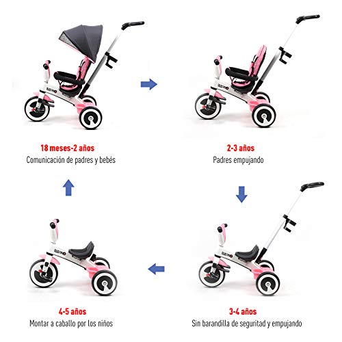 HOMCOM Triciclo Bebé Plegable 4 en 1 Trolley Trike Bicicletas para Niños +18 Mes Evolutivo Capota Barra Desmontable Control Parental Juguete Aprendizaje