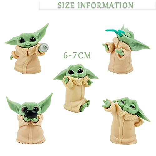 HONGECB Baby Yoda Figuras, Juego de Mini Figuras, Baby Yoda Doll Figure, Mini Yoda Mandalorian Collection Decoración de Pasteles, Modelo de Acción para la Oficina o Los Niños, 5 Piezas