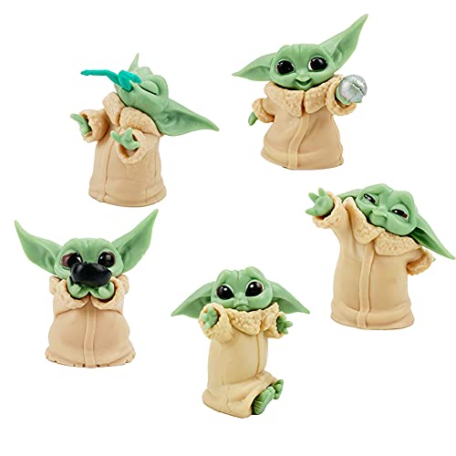 HONGECB Baby Yoda Figuras, Juego de Mini Figuras, Baby Yoda Doll Figure, Mini Yoda Mandalorian Collection Decoración de Pasteles, Modelo de Acción para la Oficina o Los Niños, 5 Piezas