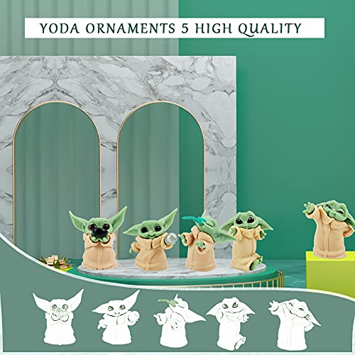 HONGECB Baby Yoda Figuras, Juego de Mini Figuras, Baby Yoda Doll Figure, Mini Yoda Mandalorian Collection Decoración de Pasteles, Modelo de Acción para la Oficina o Los Niños, 5 Piezas