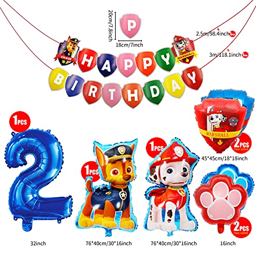 HONGECB Decoración Cumpleaños Patrulla Canina, Suministros de fiesta de Patrulla Canina, Banner de Happy Birthday, Numeros 2 Decoracion, Perros Foil Helio Balloons for Kids, 9 Piezas