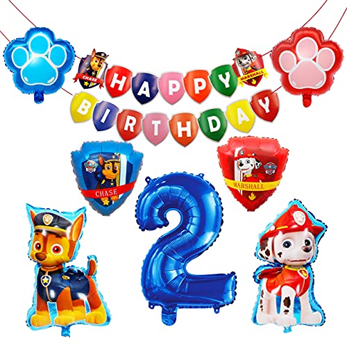 HONGECB Decoración Cumpleaños Patrulla Canina, Suministros de fiesta de Patrulla Canina, Banner de Happy Birthday, Numeros 2 Decoracion, Perros Foil Helio Balloons for Kids, 9 Piezas