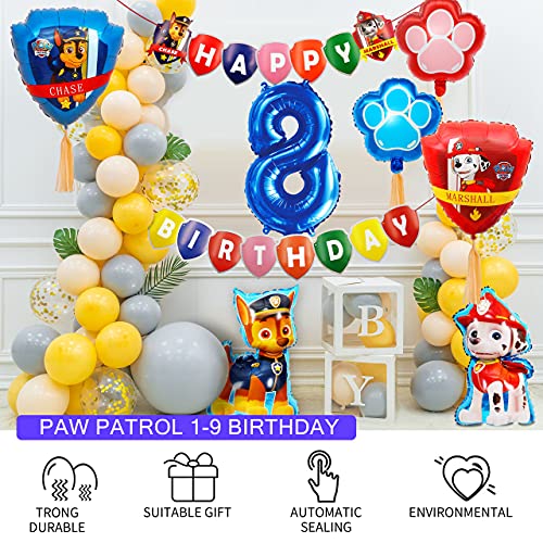 HONGECB Decoración Cumpleaños Patrulla Canina, Suministros de fiesta de Patrulla Canina, Banner de Happy Birthday, Numeros 2 Decoracion, Perros Foil Helio Balloons for Kids, 9 Piezas