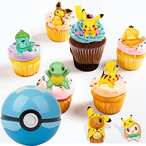 HONGECB Mini Pokemon figuras set, 9 piezas Pikachu Cake Topper Figuras, Pokebola, Decoración Tarta de Cumpleaños,Acción Juguetes Modelo Muñecas, Usado para Fiesta de cumpleaños Pastel Decoración