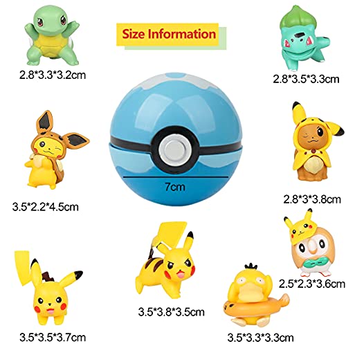 HONGECB Mini Pokemon figuras set, 9 piezas Pikachu Cake Topper Figuras, Pokebola, Decoración Tarta de Cumpleaños,Acción Juguetes Modelo Muñecas, Usado para Fiesta de cumpleaños Pastel Decoración