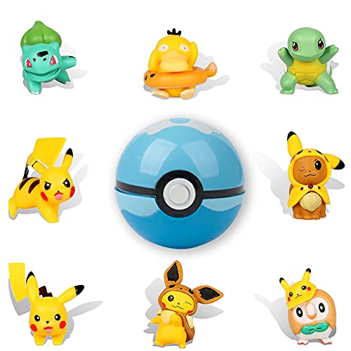 HONGECB Mini Pokemon figuras set, 9 piezas Pikachu Cake Topper Figuras, Pokebola, Decoración Tarta de Cumpleaños,Acción Juguetes Modelo Muñecas, Usado para Fiesta de cumpleaños Pastel Decoración