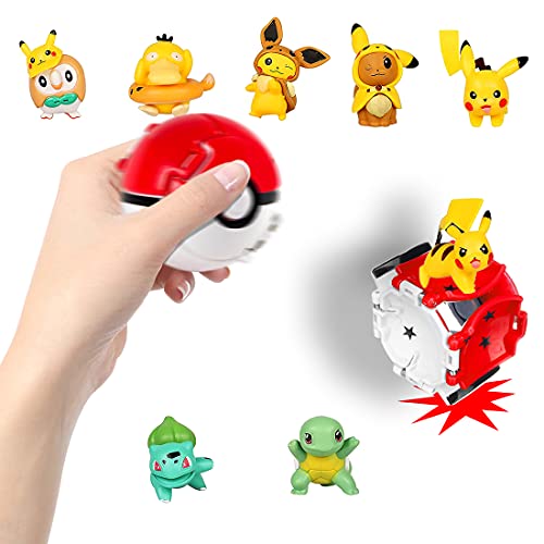 HONGECB Poké Ball y Figura, Pelotas para Lanzar con Figura, Figuras de Acción, Mini Monstruo Kit, para Niños y Adultos Celebración de Fiestas DivertidoJuego de Juguete de Regalo, 4+1 Piezas