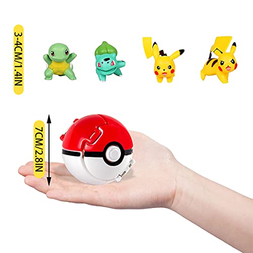 HONGECB Poké Ball y Figura, Pelotas para Lanzar con Figura, Figuras de Acción, Mini Monstruo Kit, para Niños y Adultos Celebración de Fiestas DivertidoJuego de Juguete de Regalo, 4+1 Piezas