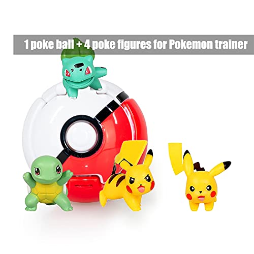 HONGECB Poké Ball y Figura, Pelotas para Lanzar con Figura, Figuras de Acción, Mini Monstruo Kit, para Niños y Adultos Celebración de Fiestas DivertidoJuego de Juguete de Regalo, 4+1 Piezas