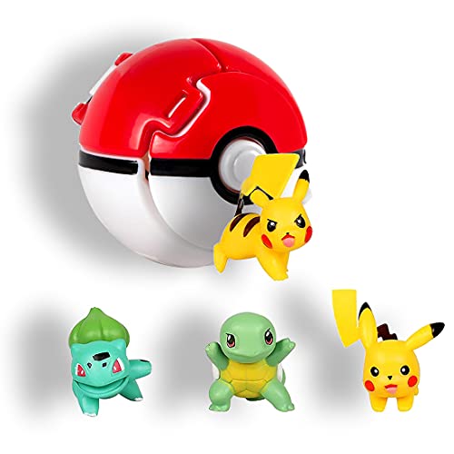 HONGECB Poké Ball y Figura, Pelotas para Lanzar con Figura, Figuras de Acción, Mini Monstruo Kit, para Niños y Adultos Celebración de Fiestas DivertidoJuego de Juguete de Regalo, 4+1 Piezas