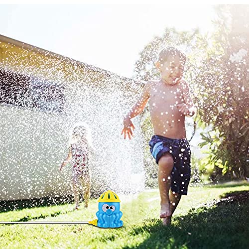 Hook Aspersor de agua para jardín y niños, rociador de agua, juguete de verano al aire libre, suministros de agua para niños, + 500 globos de agua (HK Sprinkler-Blue 1)