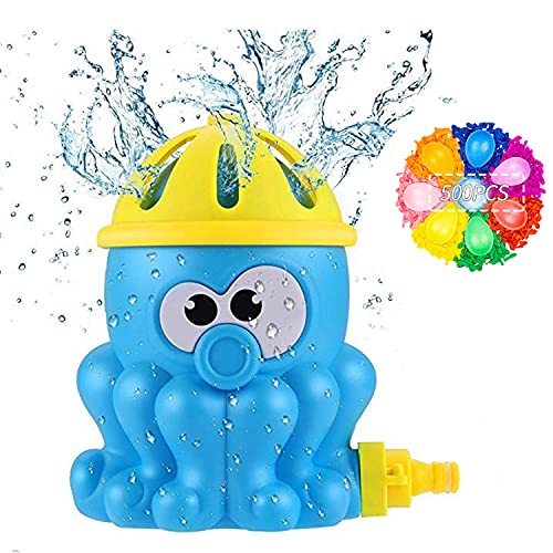 Hook Aspersor de agua para jardín y niños, rociador de agua, juguete de verano al aire libre, suministros de agua para niños, + 500 globos de agua (HK Sprinkler-Blue 1)