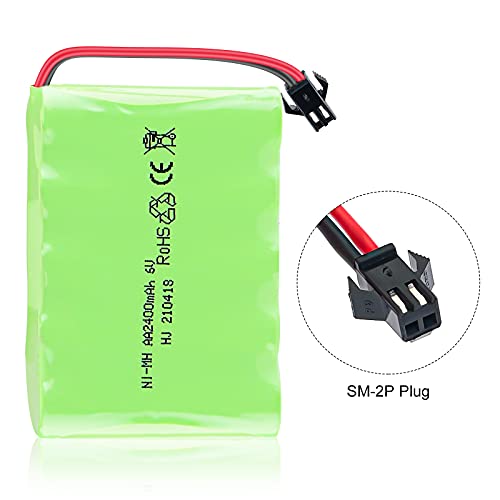 Hootracker 6V 2400mAh Ni-MH AA Rechargeable Battery Pack with SM-2P 2Pin Plug and USB Charger Cable for RC Truck Cars Vehicles