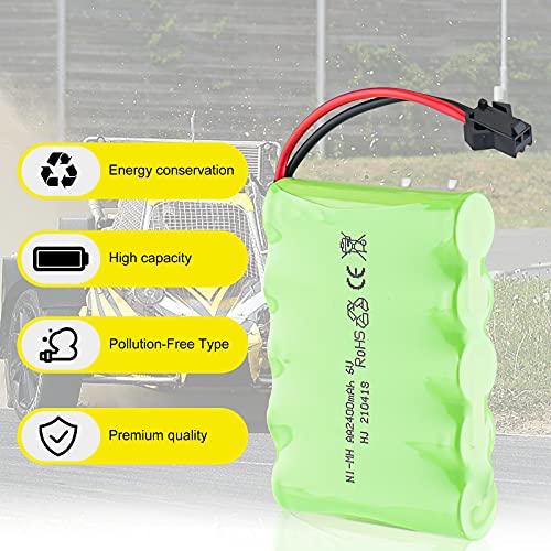 Hootracker 6V 2400mAh Ni-MH AA Rechargeable Battery Pack with SM-2P 2Pin Plug and USB Charger Cable for RC Truck Cars Vehicles