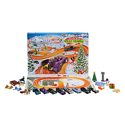 Hot Wheels Calendario de adviento de Navidad con coches de juguete y accesorios (Mattel GTD78)