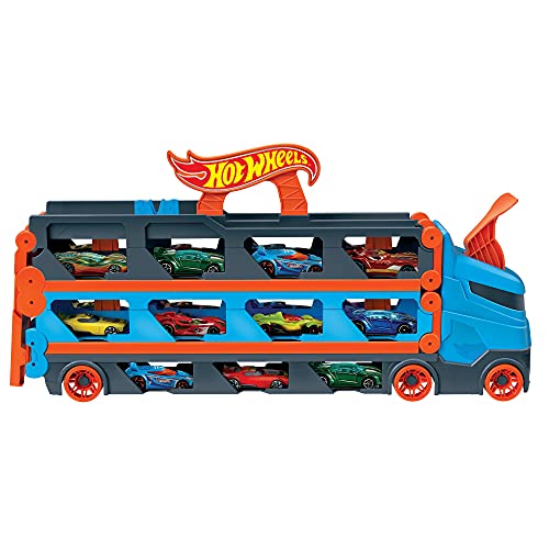 Hot Wheels City Camión autopista, pista de coches de juguete de 2 metros con lanzador, incluye 3 vehículos (Mattel HGH33)