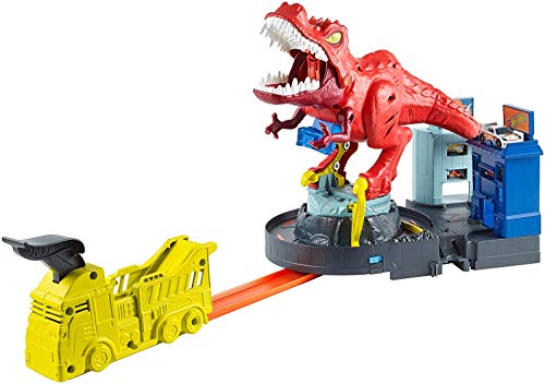 Hot Wheels City T-Rex Devorador Destructor, Pista de Coches de Juguete con Dinosaurio (Mattel GWT32), multicolor, única GFH88, Embalaje estándar