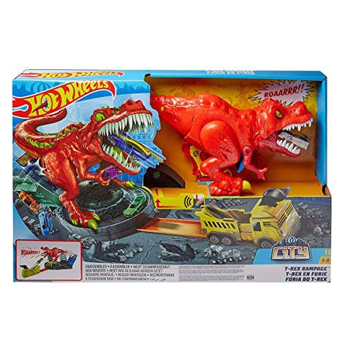 Hot Wheels City T-Rex Devorador Destructor, Pista de Coches de Juguete con Dinosaurio (Mattel GWT32), multicolor, única GFH88, Embalaje estándar