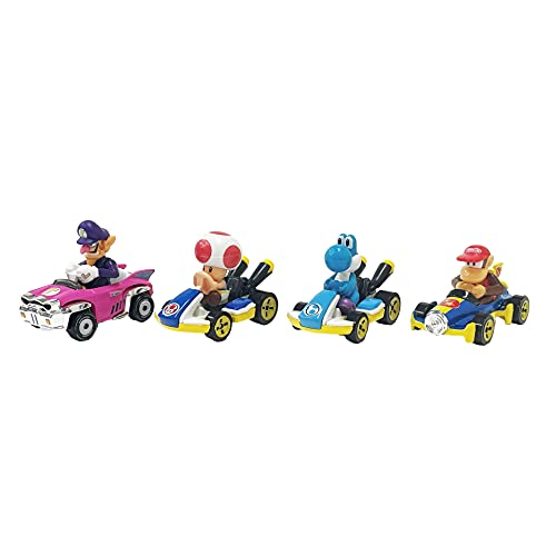 Hot Wheels Mario Kart Set de colección con 4 coches de juguete die-cast con personaje, regalo para niños +3 años, modelo 4 (Mattel GXX98)