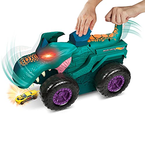 Hot Wheels Monster Trucks Mega Wrex mastica coches con luces y sonidos, incluye 1 vehículo die-cast (Mattel GYL13)