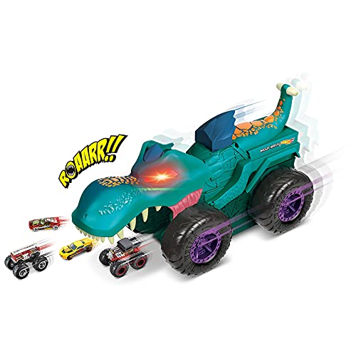 Hot Wheels Monster Trucks Mega Wrex mastica coches con luces y sonidos, incluye 1 vehículo die-cast (Mattel GYL13)