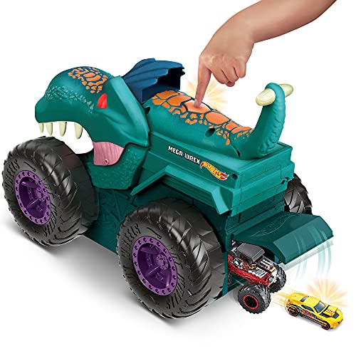 Hot Wheels Monster Trucks Mega Wrex mastica coches con luces y sonidos, incluye 1 vehículo die-cast (Mattel GYL13)