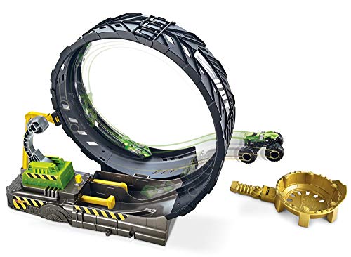 Hot Wheels Monster Trucks pista de coches de juguete con mega loop, incluye dos coches (Mattel GKY00), Embalaje estándar