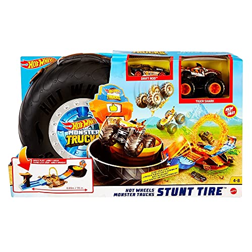 Hot Wheels Monster Trucks Roda de acrobacias, pista de carros de brincar com 2 veículos (Mattel GVK48)