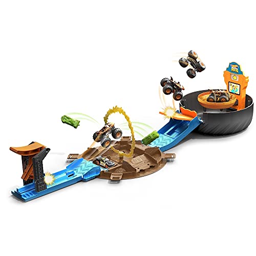 Hot Wheels Monster Trucks Roda de acrobacias, pista de carros de brincar com 2 veículos (Mattel GVK48)