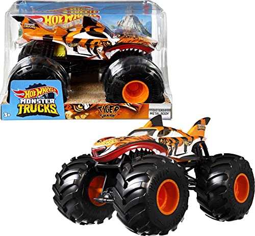 Hot Wheels Monster Trucks Tiger Shark Coche de juguete todoterreno, regalo para niños +3 años (Mattel GWL14)