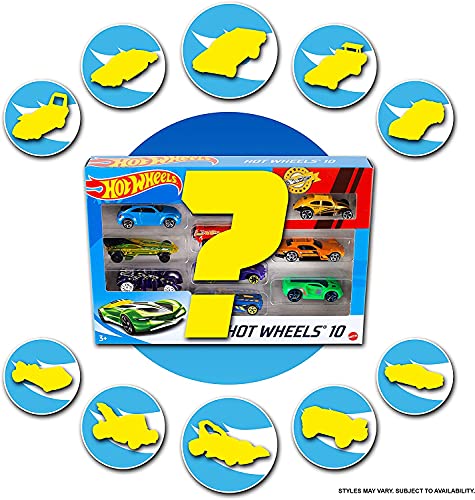 Hot Wheels Pack de 10 vehículos, coches de juguete (modelos surtidos) (Mattel 54886)