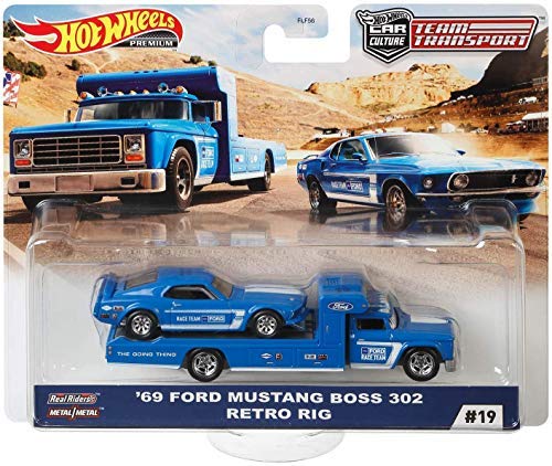 Hot Wheels Premium Car Team Transport – Car Culture (#19 – 69 Ford Mustang Boss 302 + Retro Rig)