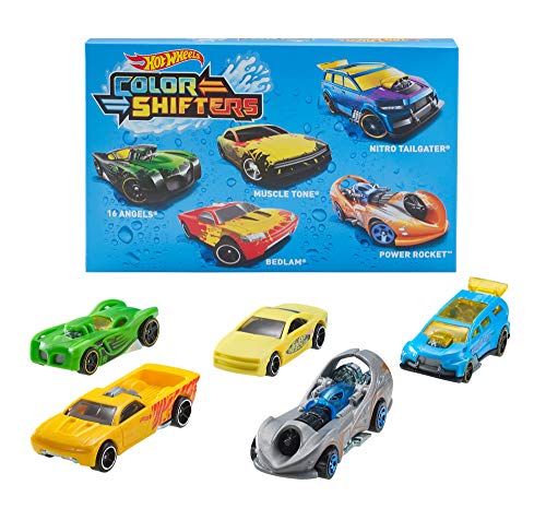 Hot Wheels Shifters Pack de 5 Coches Que cambian de Color + Supergaraje, Garaje para Coches de Juguete