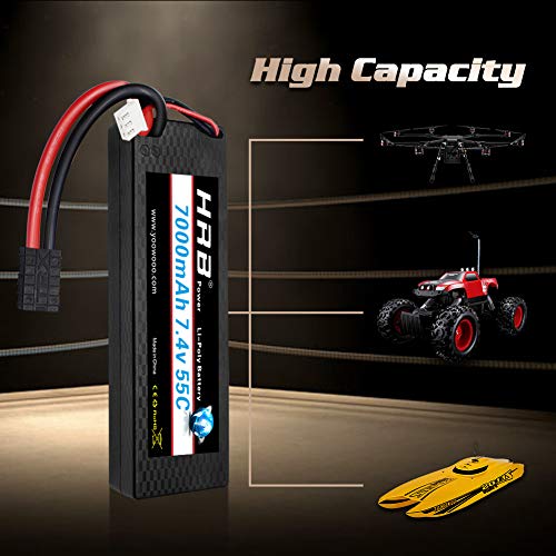 HRB - Batería de polímero de litio de 7000 mAh, 7,4 V, 55 C, 2S RC, con conector TR, batería de repuesto para avión, helicóptero, barco, buggy, Wing, coche teledirigido