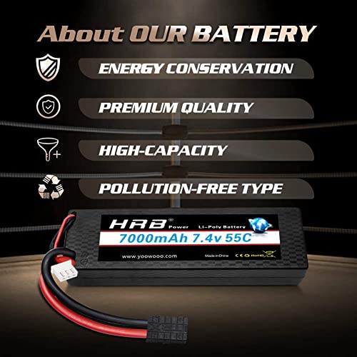 HRB - Batería de polímero de litio de 7000 mAh, 7,4 V, 55 C, 2S RC, con conector TR, batería de repuesto para avión, helicóptero, barco, buggy, Wing, coche teledirigido