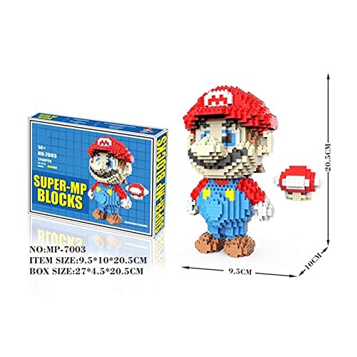 HSPHFX 3D Pixel Blocks Toy Red White Mario Modelo Verde Luigi Plomero Plomero Juguete Juguete Encantador de champiñones Ingeniería Construcción Kit de construcción DIY Mini Nano Regalo Educativo para