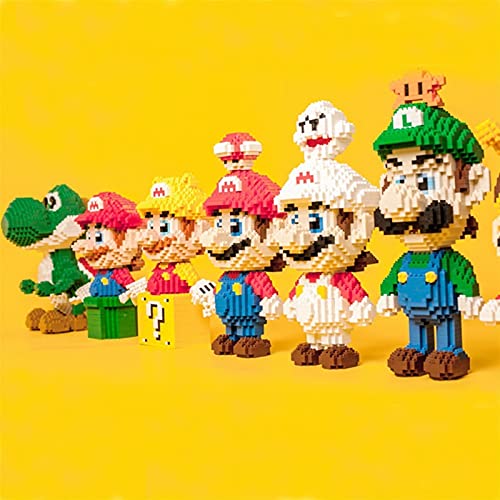 HSPHFX 3D Pixel Blocks Toy Red White Mario Modelo Verde Luigi Plomero Plomero Juguete Juguete Encantador de champiñones Ingeniería Construcción Kit de construcción DIY Mini Nano Regalo Educativo para