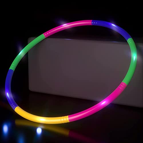 Hula Hoop – Anillo electrónico intermitente Hula Hoops para adultos y niños, 7 secciones desmontable Hoola Hoop para adultos, fitness, Hula Hoops para adultos y niños