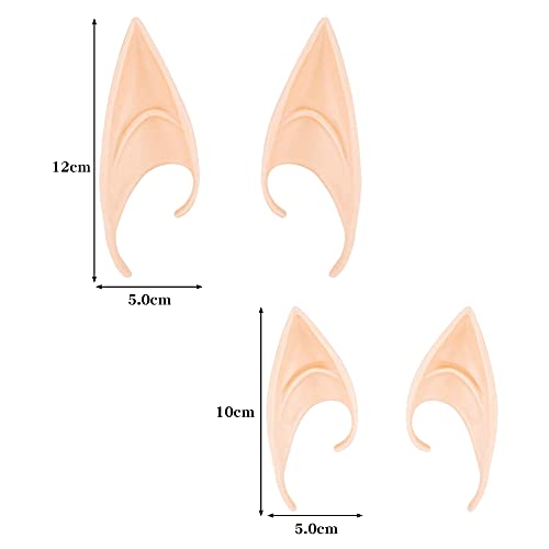 HUYIWEI Juego De Disfraz De Elfo, 2 Pares De Orejas De Elfo De Diferentes Tamaños y 2 Diademas De Guirnalda, Orejas De Látex, Accesorios De Elfo Para Halloween, Navidad, Fiestas De Disfraces