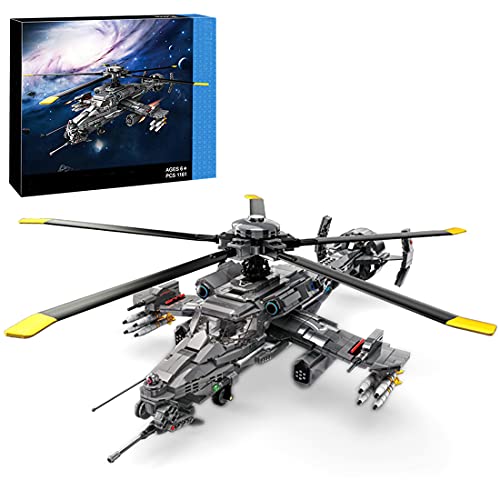 HYZH Juego de construcción de helicóptero, 1161 + bloques de sujeción, técnica de bombero, helicóptero Sci-Fi Series Attack Helicopter con ruedas desplazables, compatible con Lego Technic