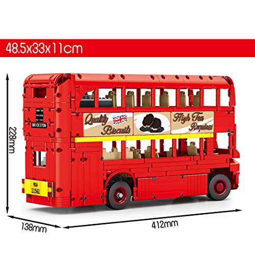 HYZH Juego de construcción de ingeniería de autobús de doble piso 1663 + bloques de montaje de autobús London Bus 2.4 G con control remoto con motor, compatible con Lego Technic