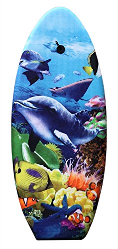 Idena 40467 Tabla de natación para niños, Bodyboard con Cuerda de sujeción y Revestimiento de Tela, delfín Aprox. 99 x 40 x 5 cm