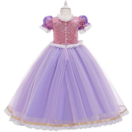 IDOPIP Disfraz de Princesa Rapunzel Niña Sofía Vestido Fiesta Carnaval Cosplay Halloween Costume para Chicas con Peluca