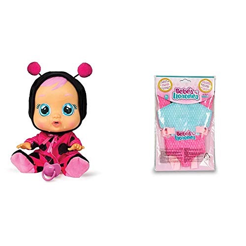 IMC Toys - Bebés Llorones, Lady (96295) + Bebés Llorones, Portabebés (90019)