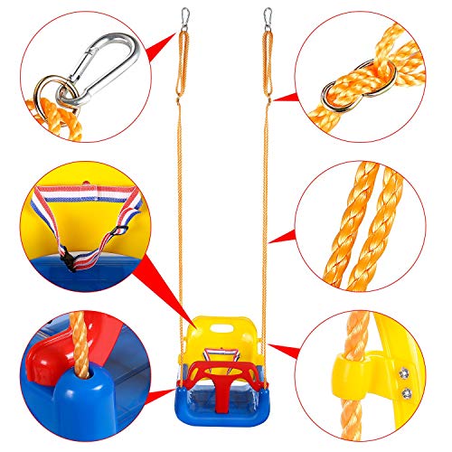 IMMEK Columpio Infantil Columpio 3 en 1 con Respaldo y Protección Frontal Desmontable para Seguridad con Cuerda