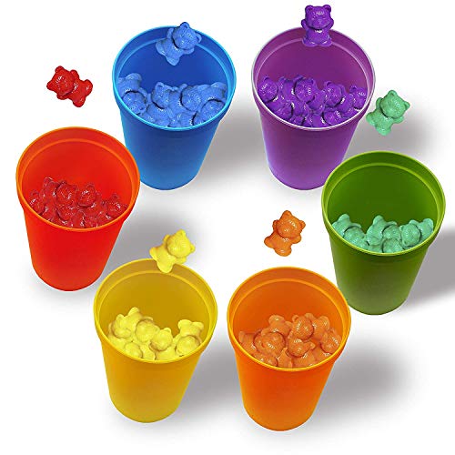 Infantil Juguetes Montessori, Contar con Osos de Colores coordinados Ordenación de Las Copas, Juego Montessori Rainbow Matching, (67 Piezas Set) 60 Osos Colores 6 Copas y 1 Bolsa de Almacenamiento