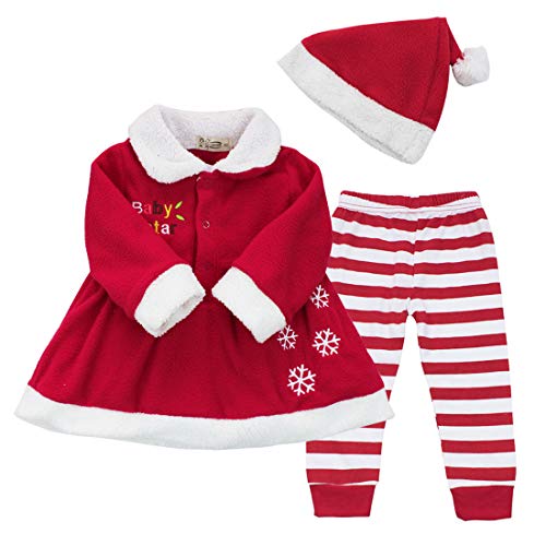 inhzoy Disfraz de Mamá Noel para Bebé Niña Vestido de Santa Navidad Manga Larga Traje Navideño con Pants Sombrero Copslay Christmas 9-24 Meses Rojo 18-24 Meses